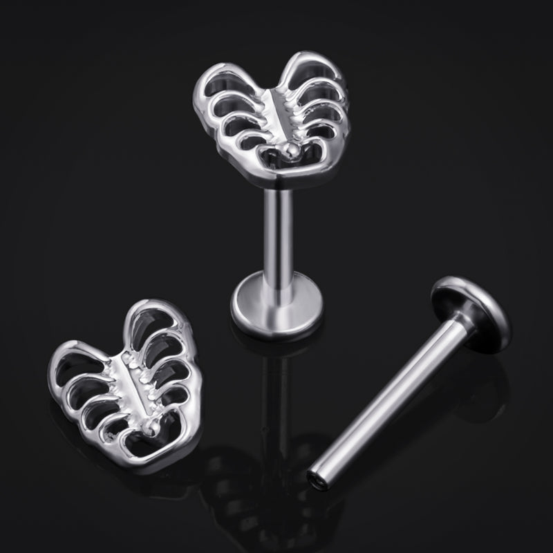Labret en titane argenté Ribcage à filetage interne, calibre 1,2 mm