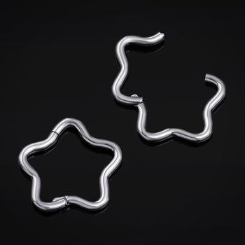 Silver Star Hinged Nose Ring ASTM F136 Titanium 1.2mm Gauge