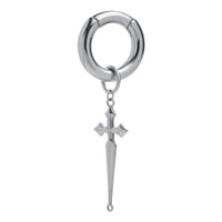 Silver Steel Cross Dangle Hoop Ear Hangers - Pair