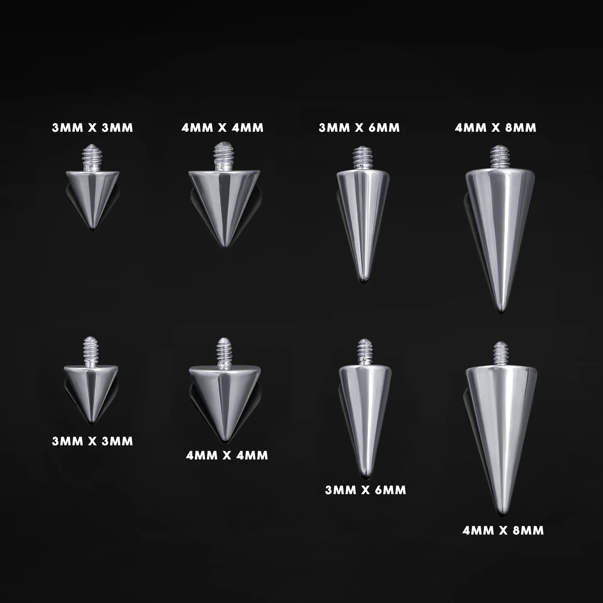 Internally Threaded Barbell Ends, Silver, Spike Attachment, Titanium
