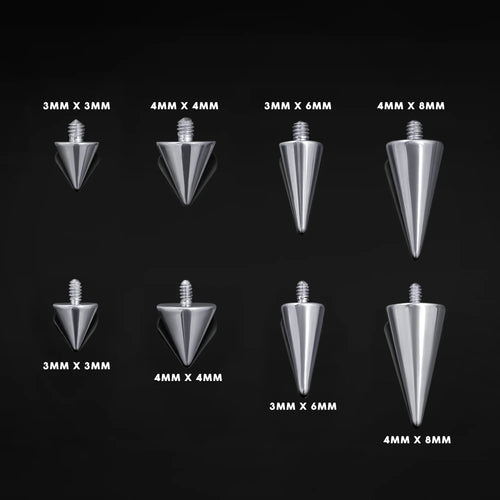 Internally Threaded Barbell Ends, Silver, Spike Attachment, Titanium