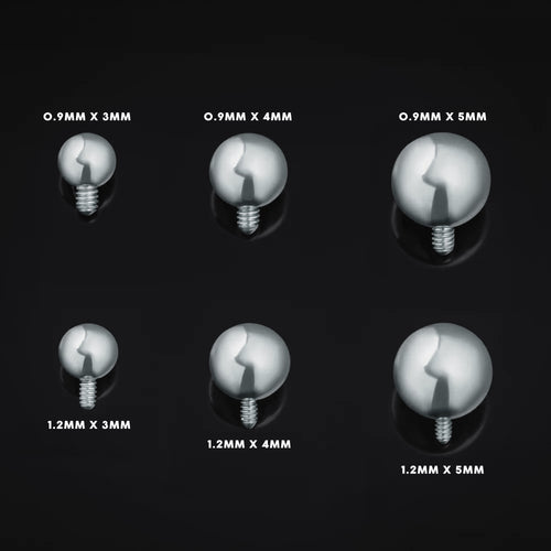 Internally Threaded Barbell Ends, Silver, Ball Attatchment, Titanium