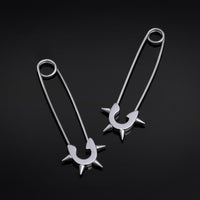 Boucles d'oreilles épingle de sûreté, argentées, à pointes, en acier inoxydable - paire