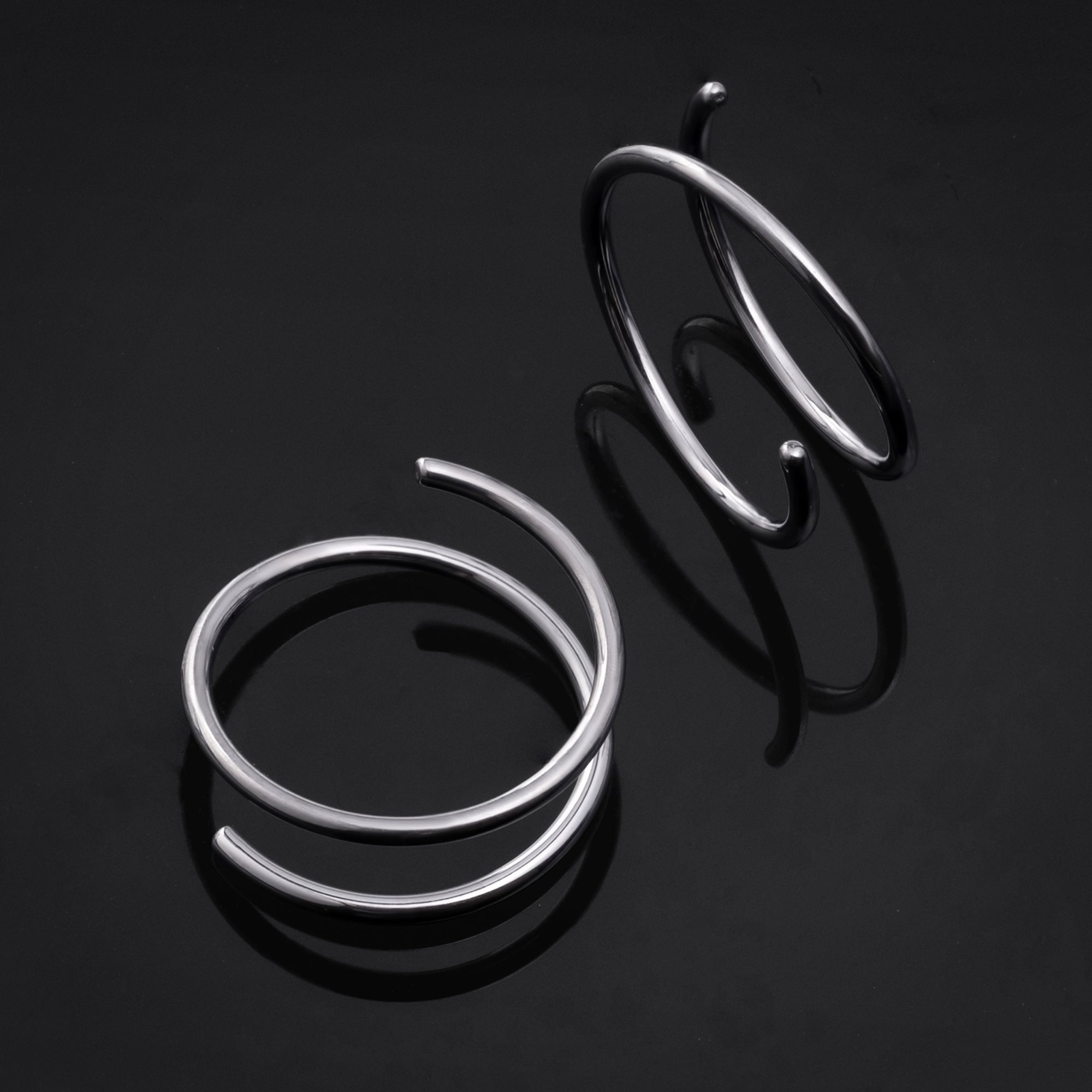Spiral Nose Ring, Silver, Double Ring Effect, ASTM F136 Titanium, 20G