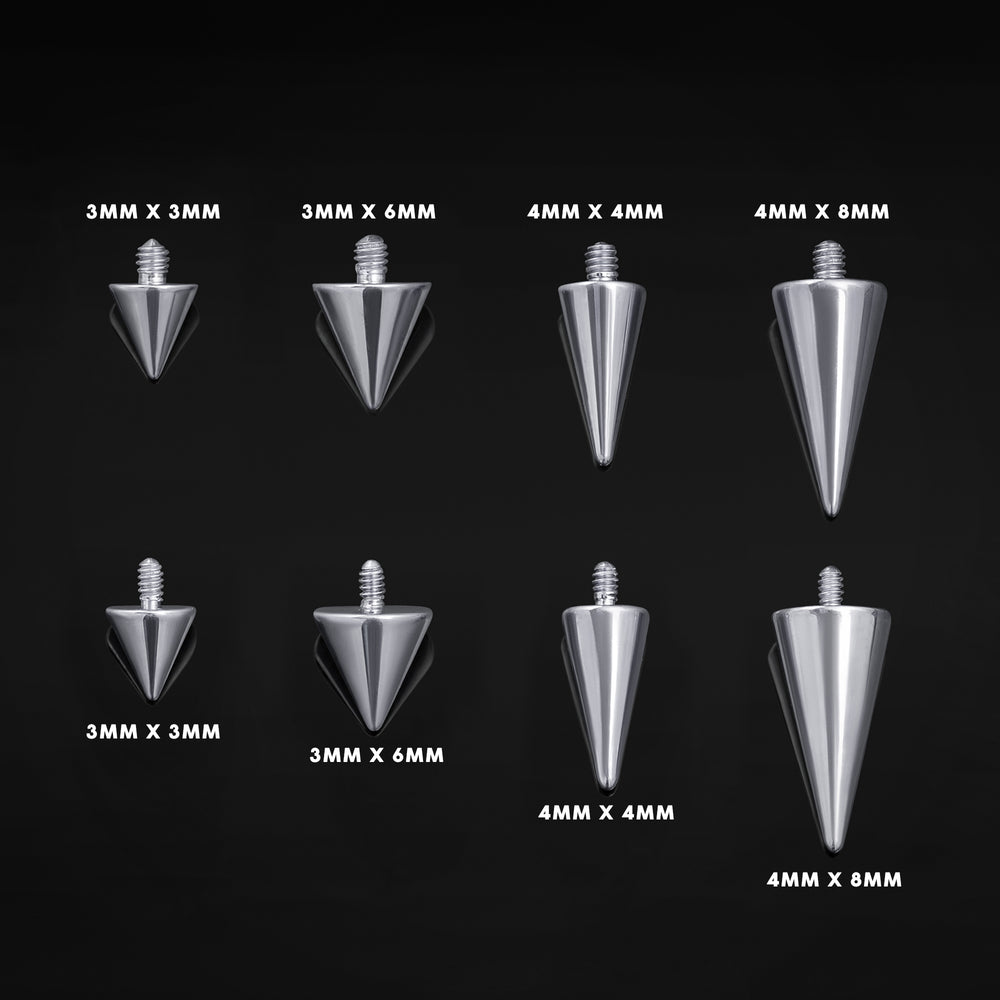 Titanium Internally Threaded Spike / Cone Attachment for Barbell, Labret, Horseshoe Bar and More 0.9mm and 1.2mm Thread - Spike / Cone Attachment for Barbell, Labret, Horseshoe Bar and More