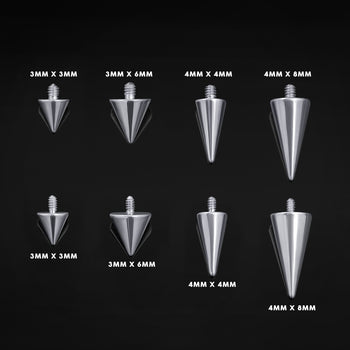 Titanium Internally Threaded Spike / Cone Attachment for Barbell, Labret, Horseshoe Bar and More 0.9mm and 1.2mm Thread