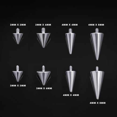 Internally Threaded Barbell Ends, Silver, Spike Attatchment, Titanium