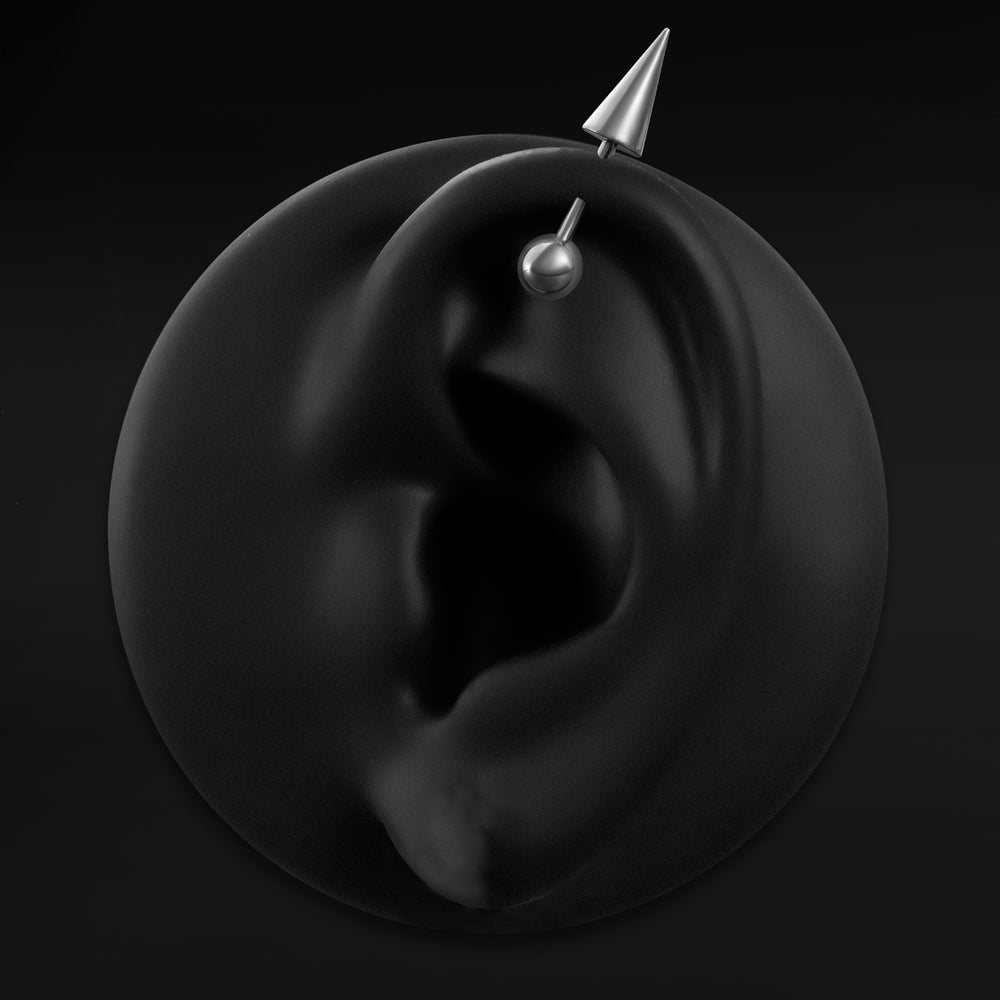 Straight Barbell Piercing, Silver, Spike and Ball, Internal Thread, Titanium - Silver Barbell with Large Spike and Ball Attachment  6mm / 8mm Internally Threaded / Transverse Lobe, Scaffolding, Conch, Helix, Industrial, Lobe, Snug, Tragus