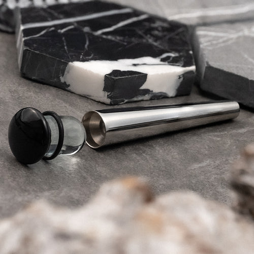 Ear Stretching Taper with Black Glass Plug - Sizes 1.6mm to 16mm