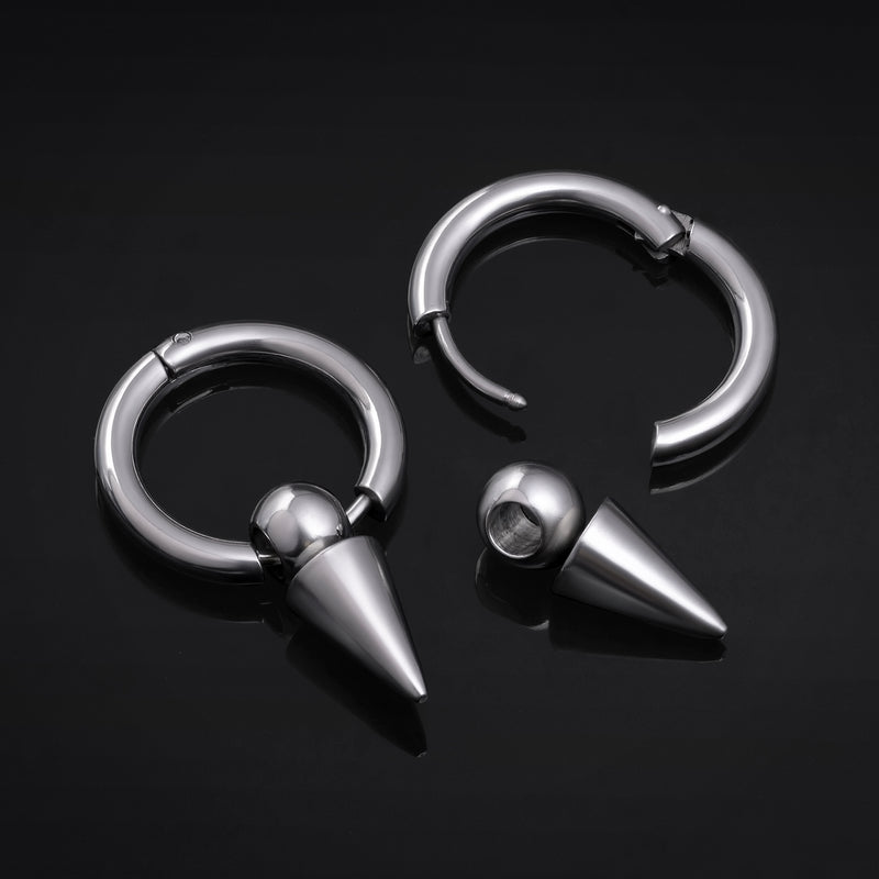Créoles Huggie en argent, pendantes à pointe, acier inoxydable - paire