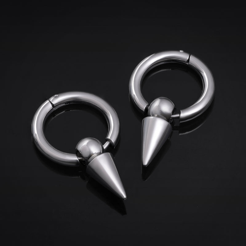 Créoles Huggie en argent, pendantes à pointe, acier inoxydable - paire