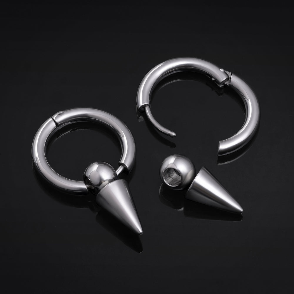 Edelstahl Silber Huggie Creolen mit Spike-Anhänger (Paar)