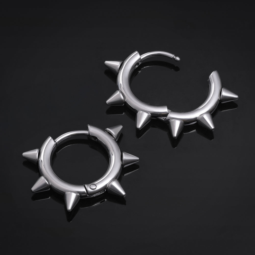 Edelstahl Silber Spiked Huggie Creolen (Paar)