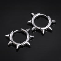 Huggie Hoop Earrings, Silver, Spiked Edge, Stainless Steel - Pair