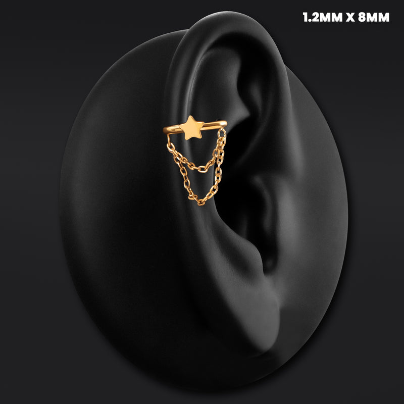 Bague Hélice Étoile à Double Chaîne, Dorée, Titane ASTM F136