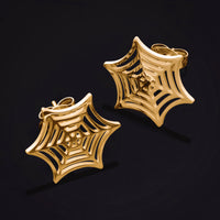 Boucles d'oreilles puces, or, motif toile d'araignée, titane - paire