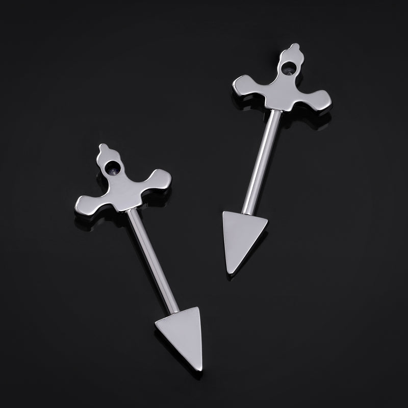 Barre de téton, argent, design épée, filetage interne, titane