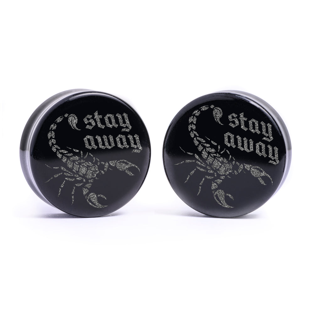 Stay Away Scorpion Plug / Gauge - Schwarzes Glas | Flach Gesichts Doppelflansch