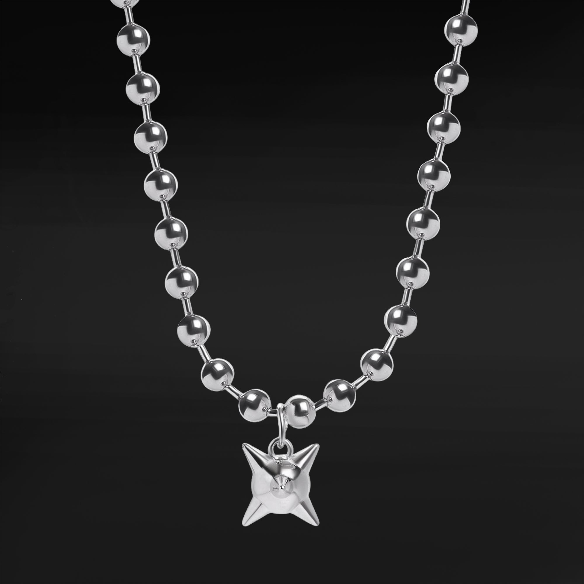 Silver Ball Chain Necklace with Flail Charm Dangle