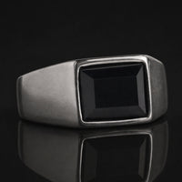 Bague onyx noir argentée