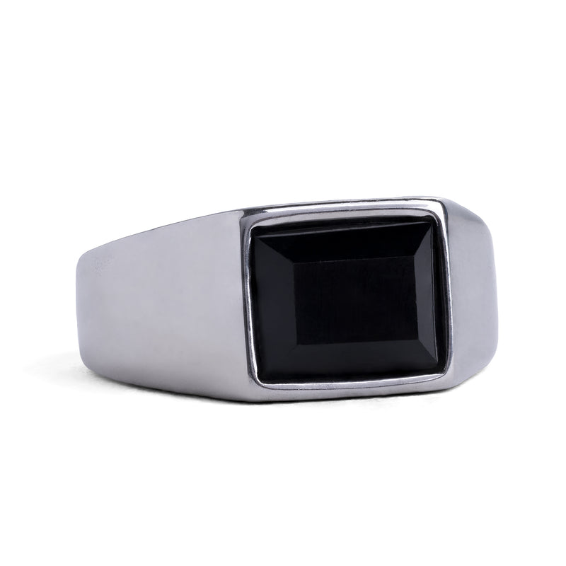 Bague onyx noir argentée