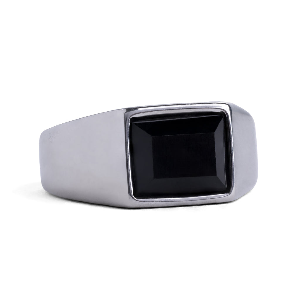 Silver Black Onyx Ring - Silver Rectangle Stone Ring