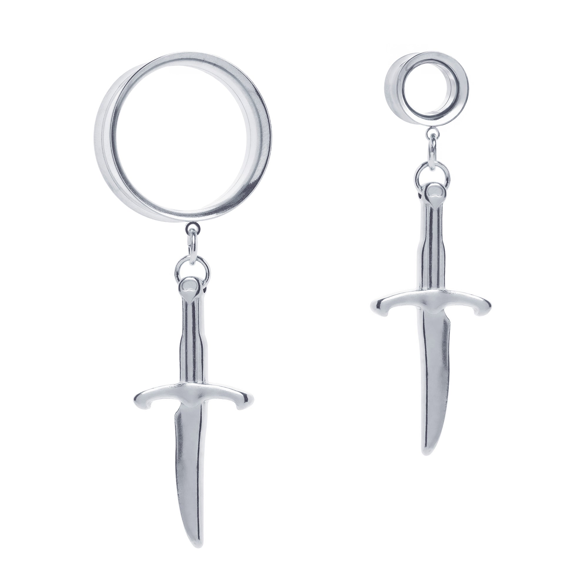 Silver Dagger Double Flare Dangle Ear Tunnel / Plug / Gauge