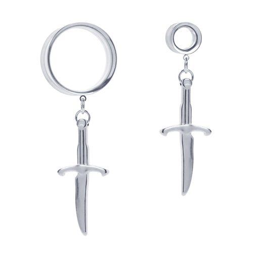 Silver Dagger Double Flared Tunnel Dangle / Plug / Gauge