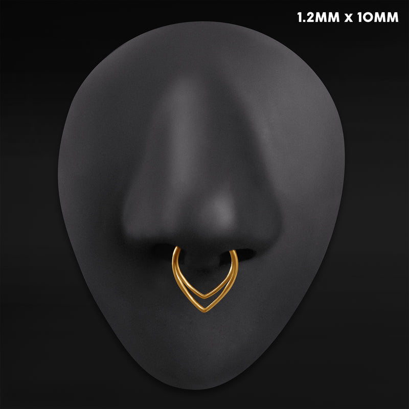 Anneau de nez septum segment clicker en titane ASTM F136 doré à double goutte