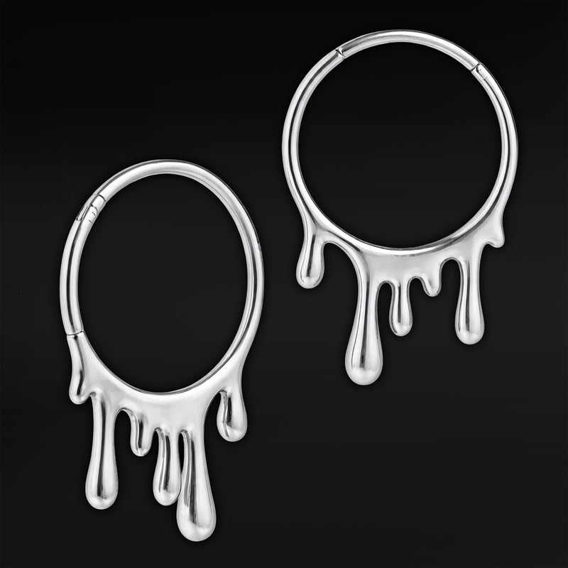 Pendants d'oreille à coulures en acier argenté - Paire