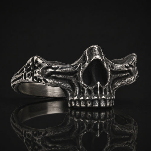 Silver Half Skull Gothic Ring