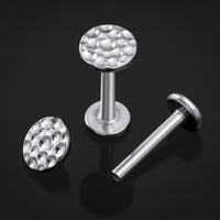 Labret en titane à tige filetée interne avec disque martelé argenté, calibre 1,2 mm