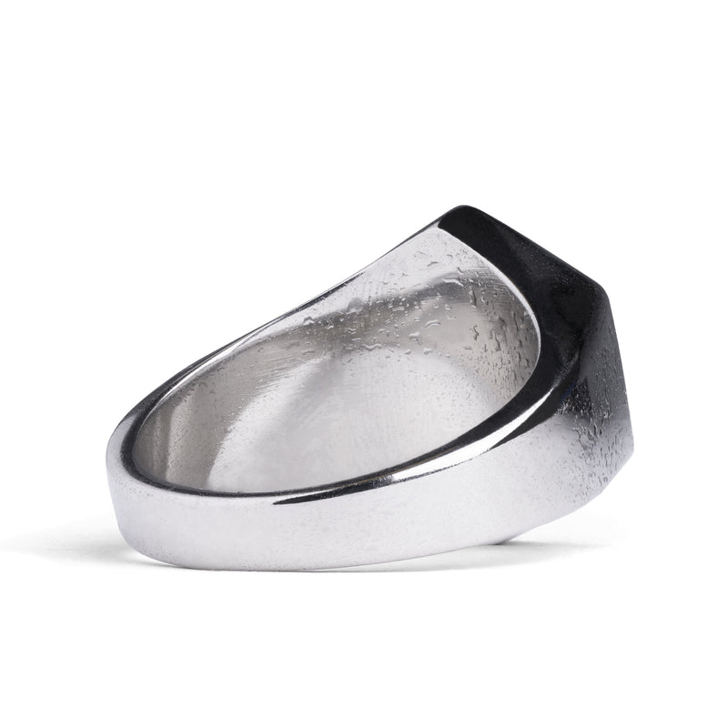 Bague hexagone onyx noir argentée