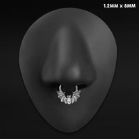 Anneau clicker de septum, argenté, chauve-souris sertie de pierres, titane ASTM F136, 1.2mm