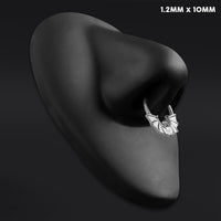 Anneau clicker de septum, argenté, chauve-souris sertie de pierres, titane ASTM F136, 1.2mm