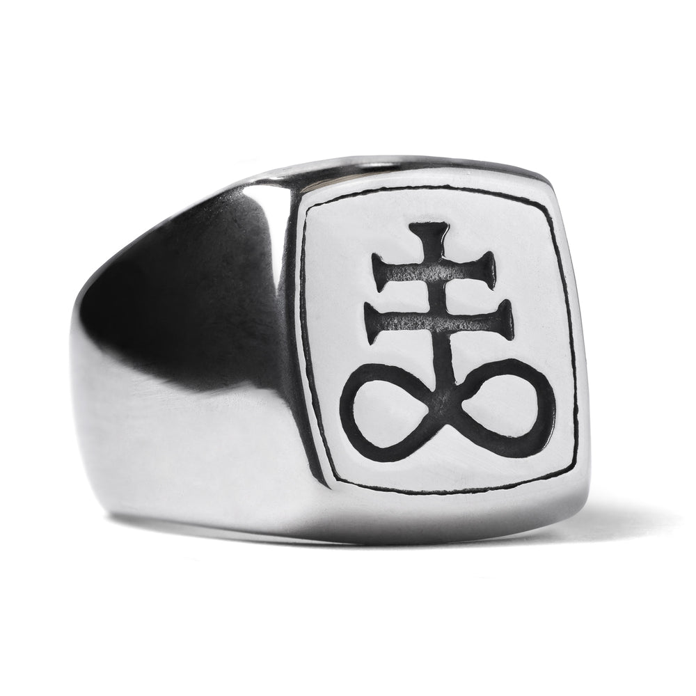 Silver Leviathan Cross Gothic Ring - Silver Occult Signet Ring In Various Sizes