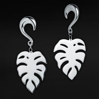 Pendants d'oreille feuille de Monstera en acier argenté - Paire