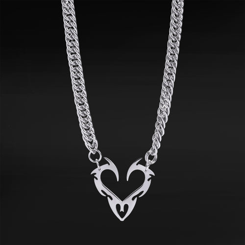 Silver Necklace with Spiked Tribal Heart Dangle
