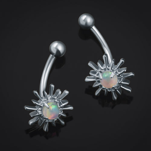 Silver Opal Sparkle Vertical Labret Internally Threaded Titanium Curved Barbell 1.2mm Gauge