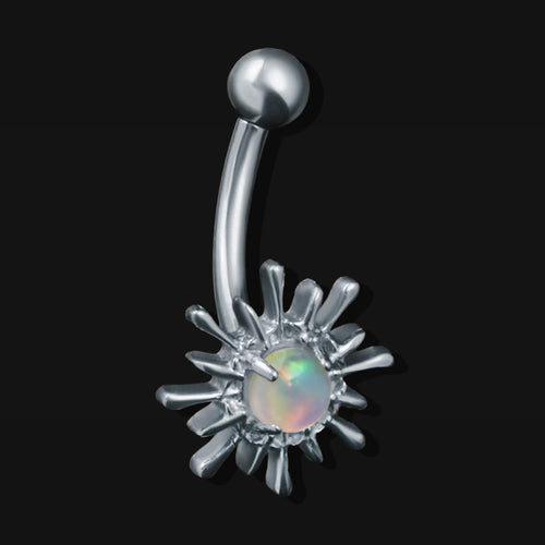 Silver Opal Sparkle Vertical Labret Internally Threaded Titanium Curved Barbell 1.2mm Gauge