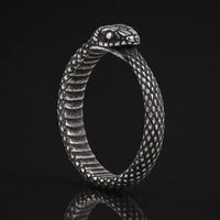 Bague serpent Ouroboros argentée