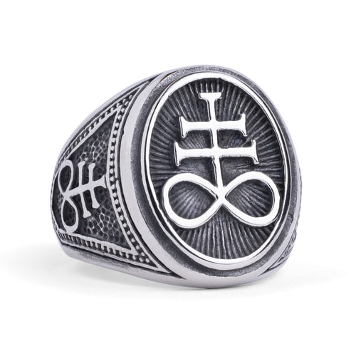 Silver Oval Leviathan Cross Occult Ring