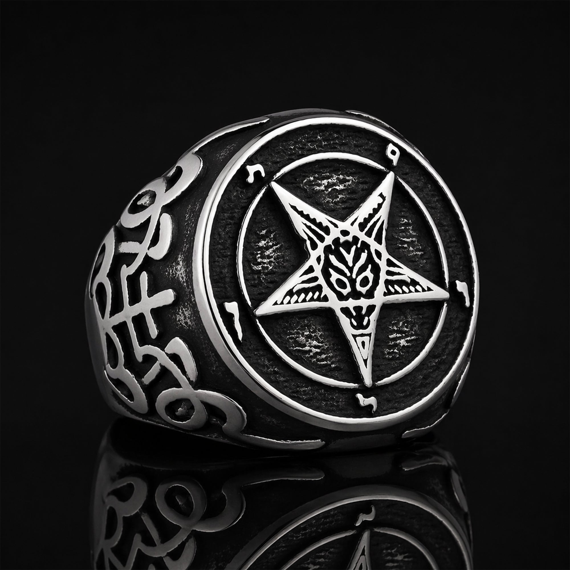 Silver Pentagram Baphomet Occult Ring