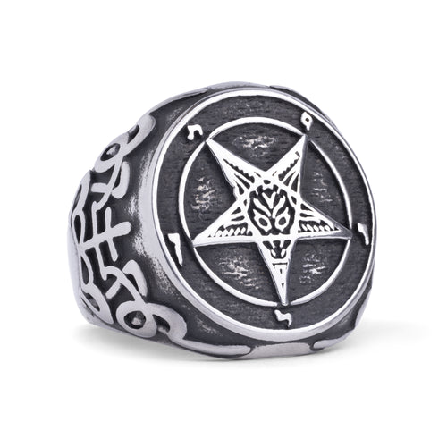 Silver Pentagram Baphomet Occult Ring