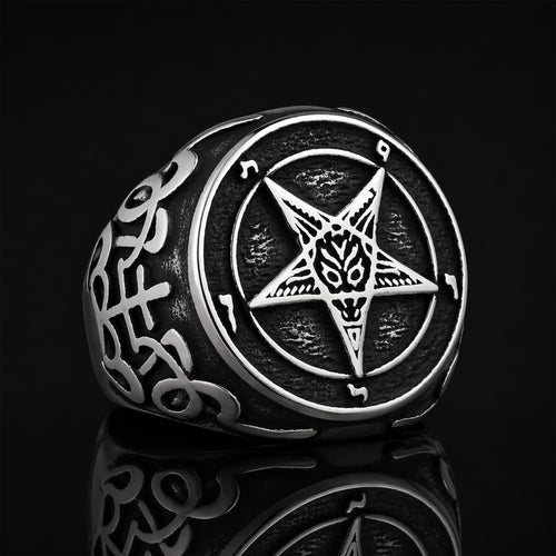 Silver Pentagram Baphomet Occult Ring