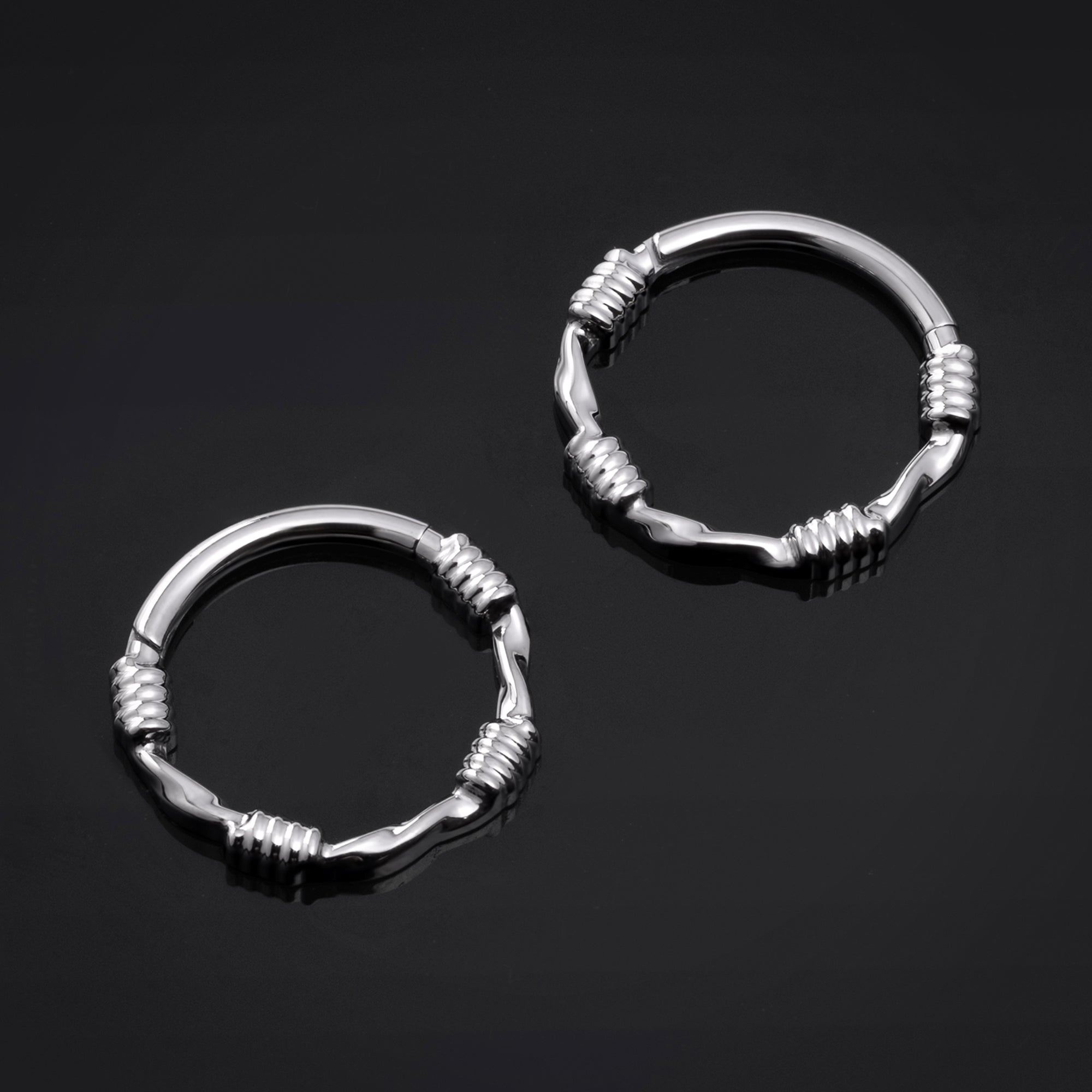 Clicker Nose Ring, Silver, Rope Twist, ASTM F136 Titanium