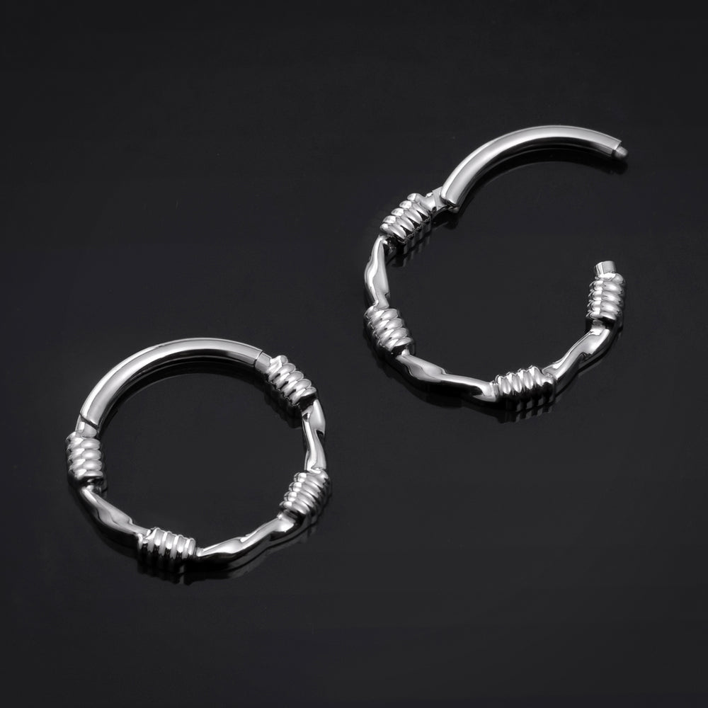 Silver Rope ASTM F136 Titanium Segment Clicker - ASTM F136 Titanium Hinged Silver Rope Segment Ring for Nose / Septum 1.2mm 