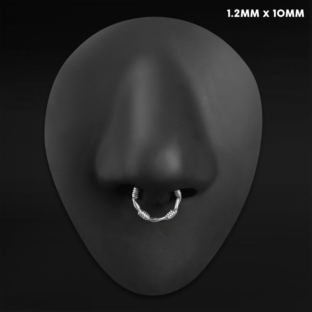Silver Rope ASTM F136 Titanium Segment Clicker - ASTM F136 Titanium Hinged Silver Rope Segment Ring for Nose / Septum 1.2mm 