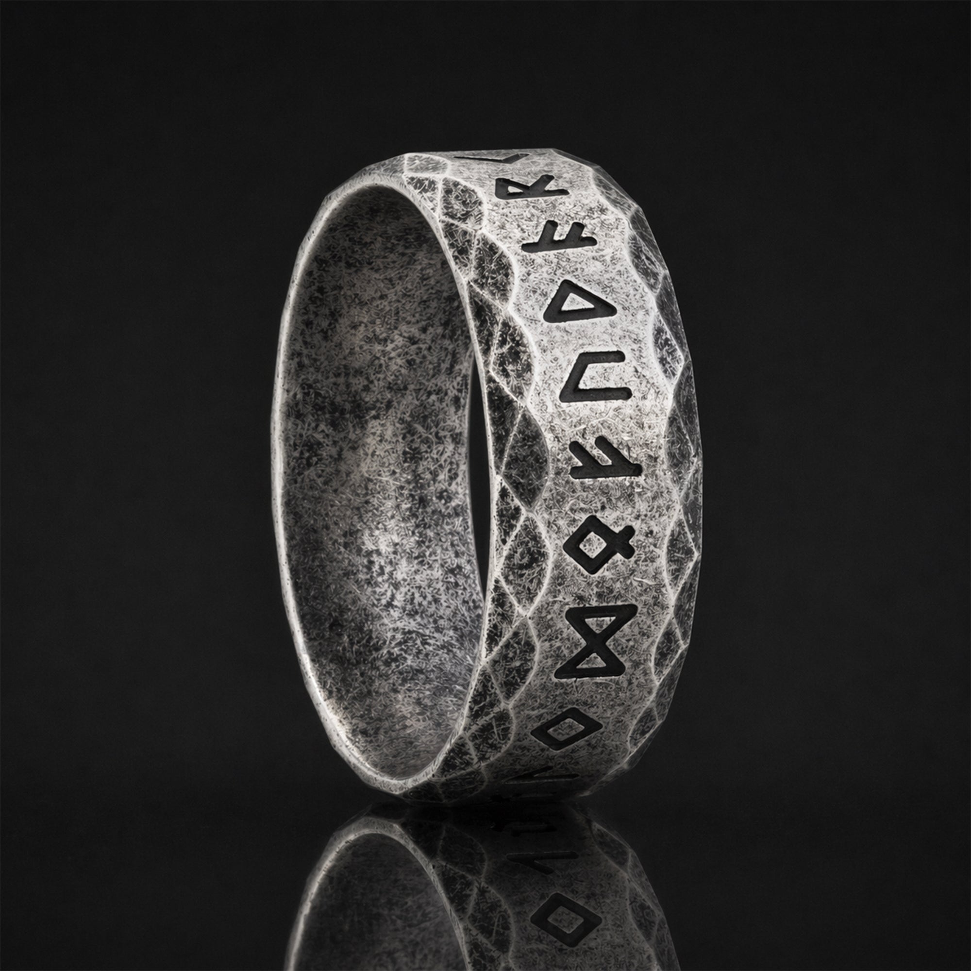 Silver Runic Symbols Viking Ring