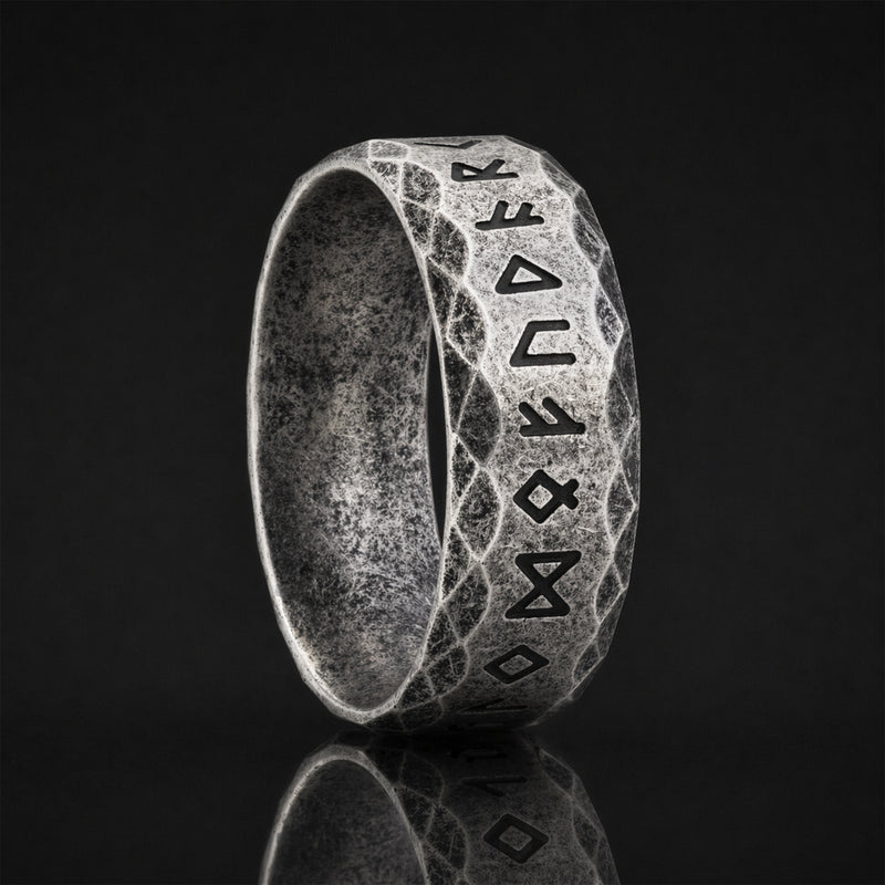 Bague viking symboles runiques argentée